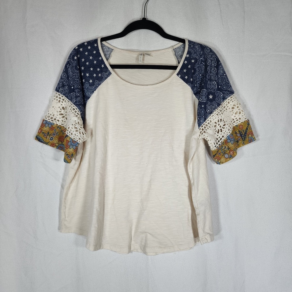 Cato Womens Blouse Top Size 2X Round Neck Bell Crochet Sleeve Boho Western